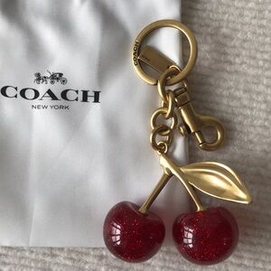 Coach Gold-Tone Red Glitter Cherry Keyring Charm